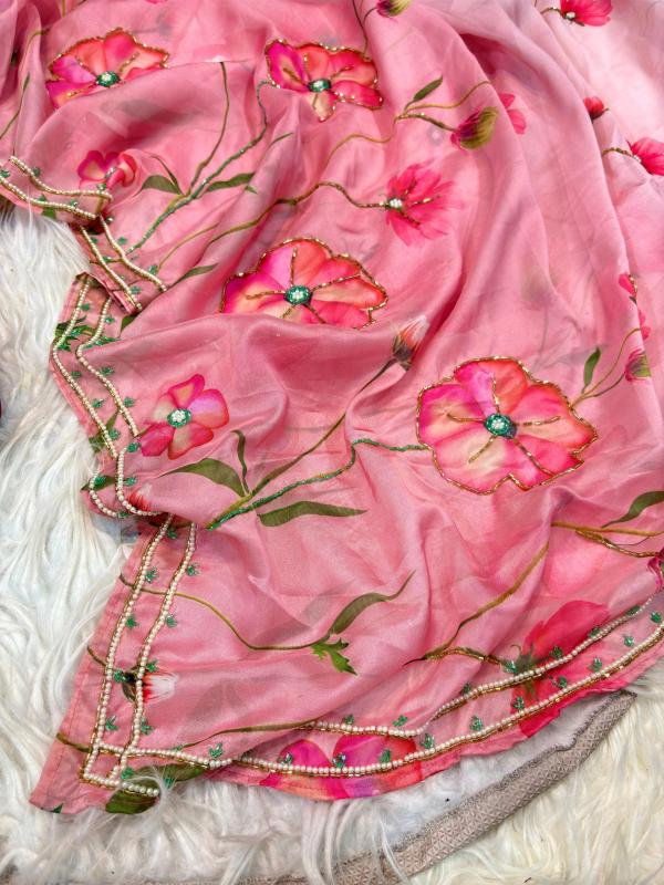 Blush Pink Floral Whisper Organza Silk Sarees – A Symphony of Elegance and Color