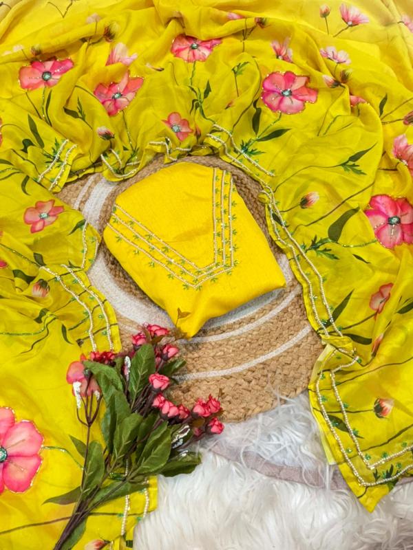 Sunshine Yellow Floral Whisper Organza Silk Sarees – A Symphony of Elegance and Color