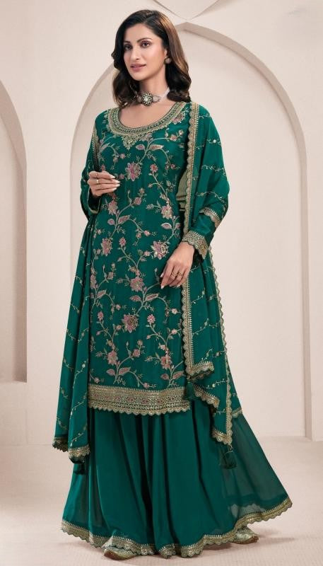Green Embroidered Party Wear Sharara Suit Set