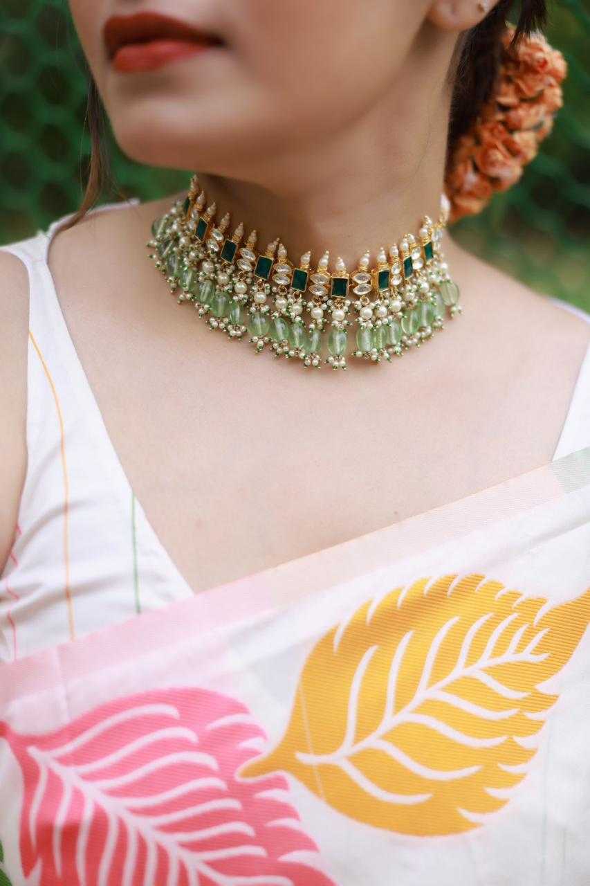 Ivory Bloom – Multicolor Leaf Print Soft Silk Saree