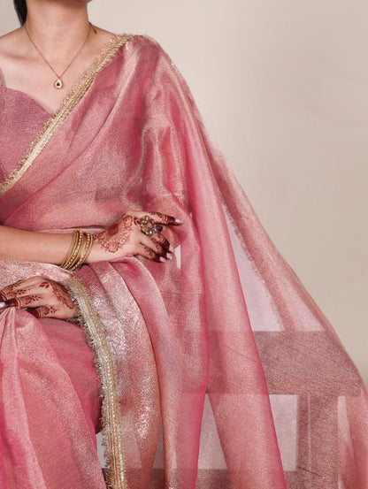 Rose Pink Celeste Shimmer Tissue Sarees
