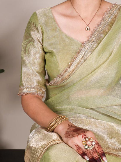 Sage Green Celeste Shimmer Tissue Sarees