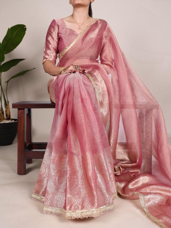 Rose Pink Celeste Shimmer Tissue Sarees