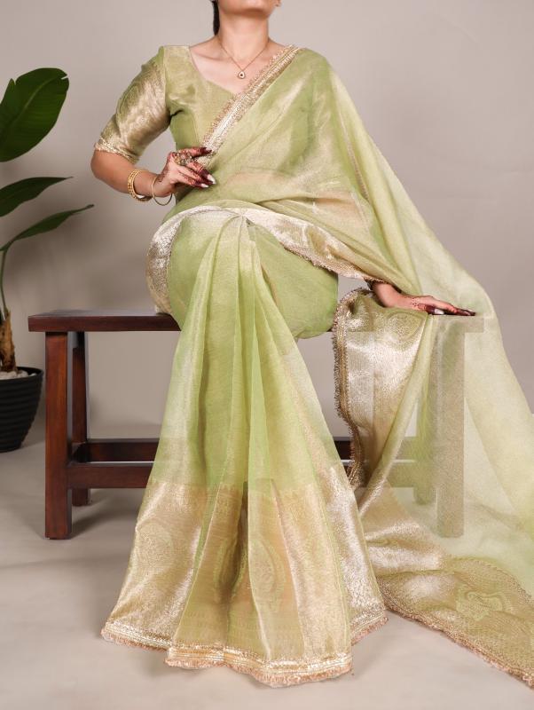 Sage Green Celeste Shimmer Tissue Sarees