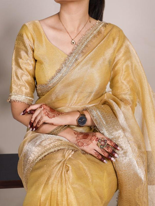 Golden Yellow Celeste Shimmer Tissue Sarees