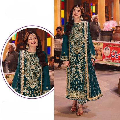Teal Green Heavy Embroidered Readymade Suit 🌸
