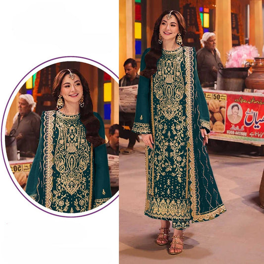 Teal Green Heavy Embroidered Readymade Suit 🌸