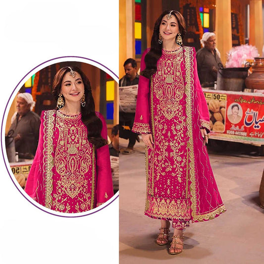 🌸 Royal Radiance – Fuchsia Pink Heavy Embroidered Suit 🌸