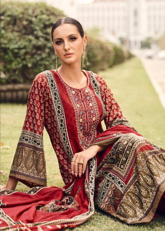 Deep Maroon Lawn Cotton Readymade Pakistani Suit Collection – Elegant & Comfortable Everyday Wear