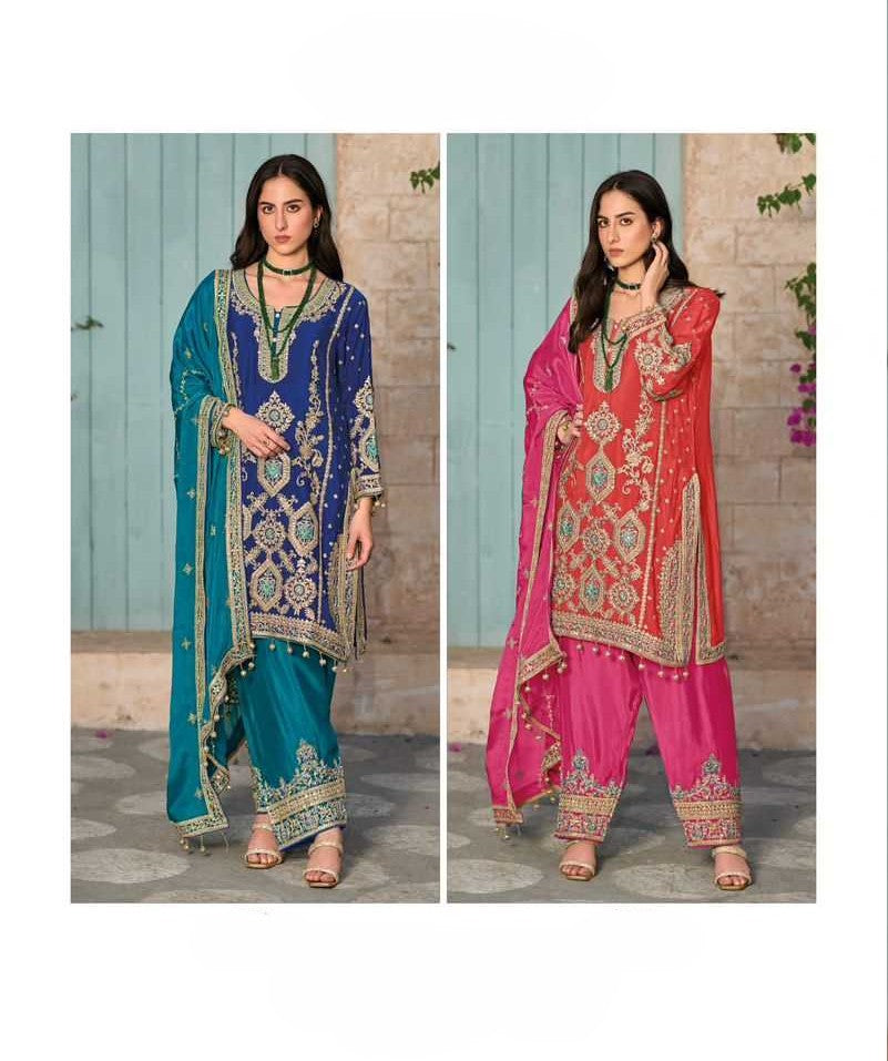 Elegant Embroidered Pink and Red Traditional Kurta with Trouser & Dupatta Set