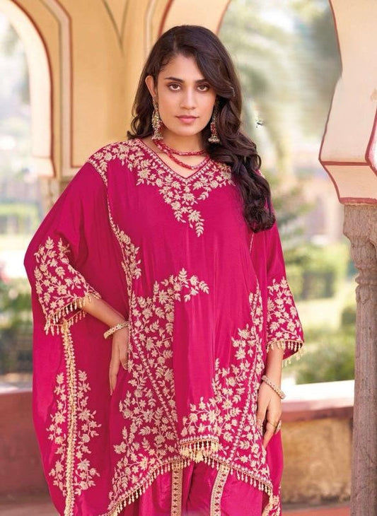 chinon exclusive design full stitch kaftan dhoti style suit